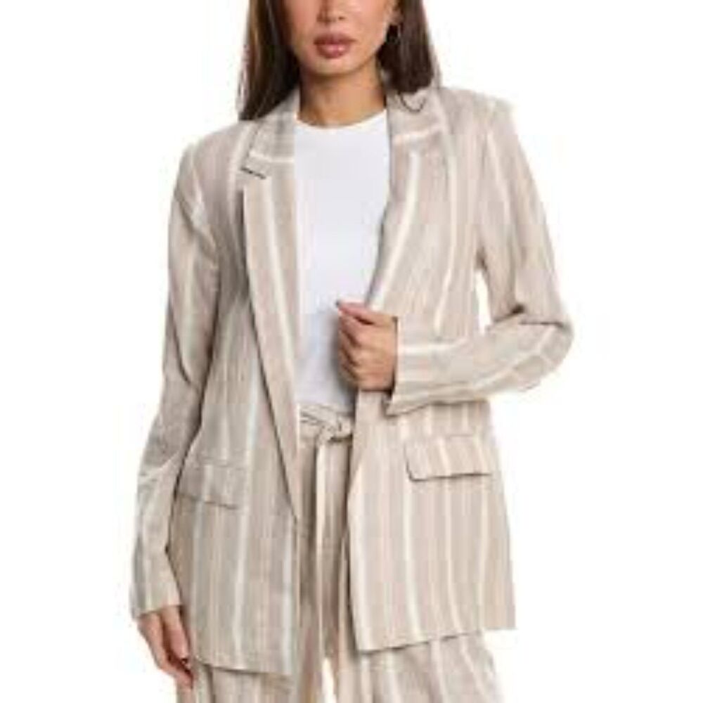 BCBG New York Linen blend Striped Yarndye Blazer Medium M Beige